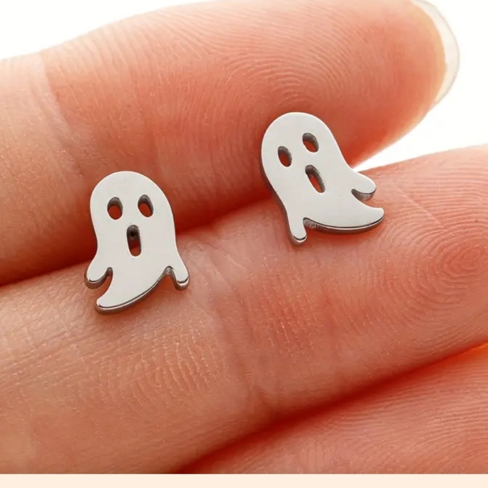 Ghost Stainless Steel Halloween Stud Earrings - Picture 3 of 4